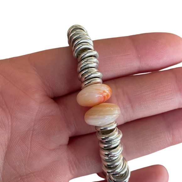 Links Of London Sterling Silver Marbled Rose Quartz Bracelet Vintage - Picture 8 of 8